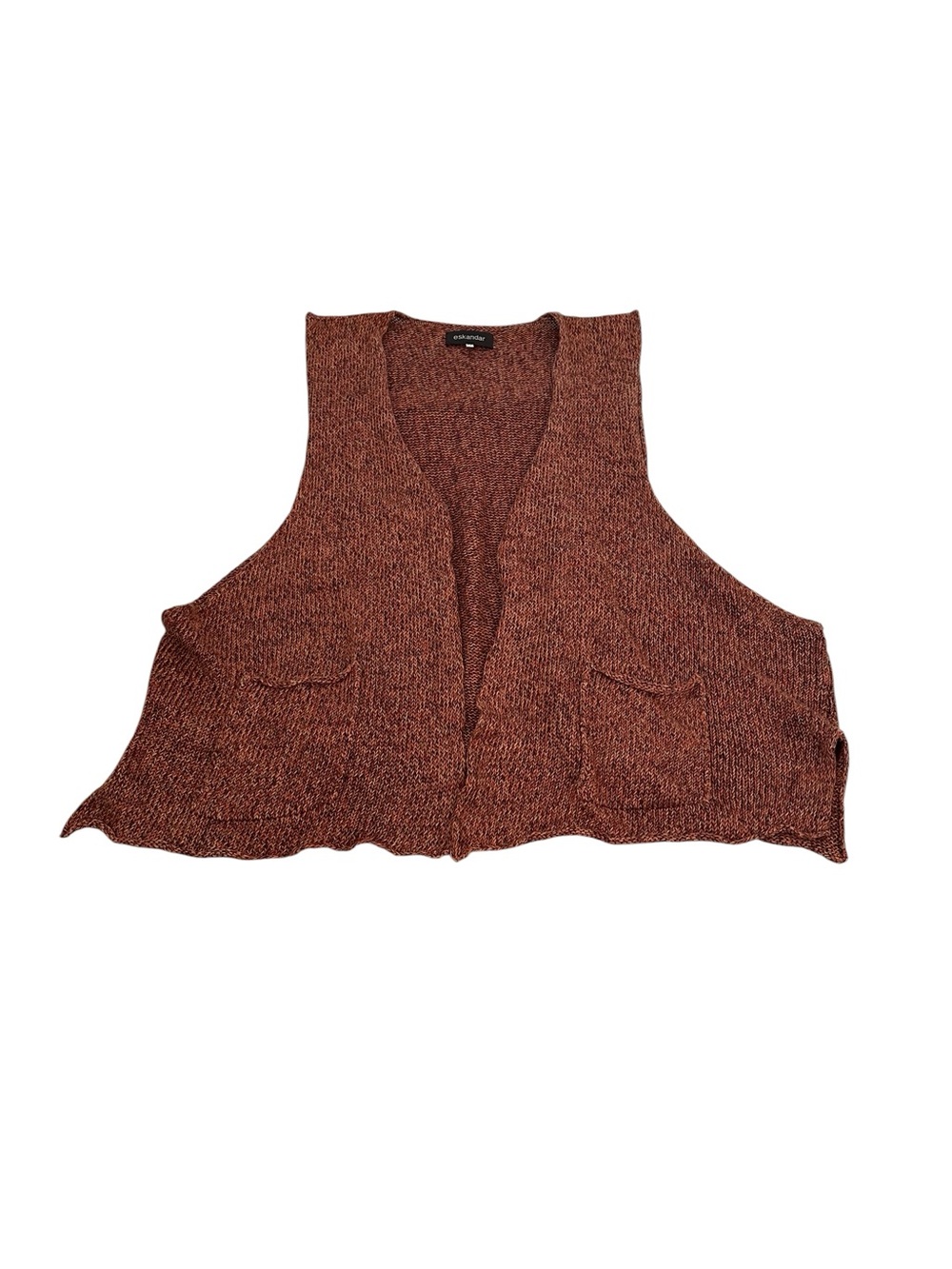 Eskandar 100% Linen Open Front Sweater Vest Hand Loomed Artsy Boho Rust One Size